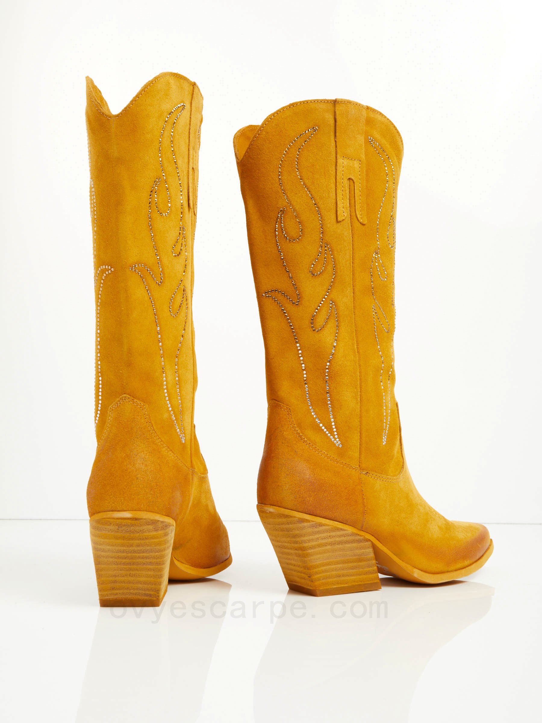 Suede Cowboy Boots With Rhinestones F08161027-0529 ovye shop